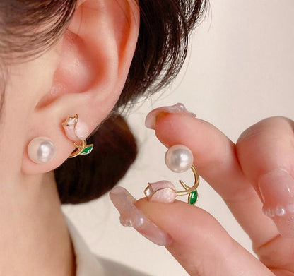 Trendy artificial pearl ear studs